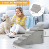 SuleeMat Dog Stairs for High Beds, 28 inch Height Pet Stairs for Small Dogs, Extra Wide Foam 6-Tier Dog Steps, Non-Slip Dog Steps with Removable Cover, Grey Pet Ramps for Injured Dogs and Older Cats