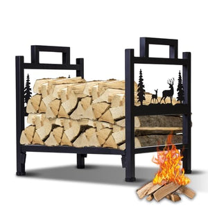 HomeJayde Firewood Rack Outdoor and Indoor Firewood Holder, Heavy Duty Steel Log Holder for Wood Storage, Wood Racks Outdoor for Firewood, Black Powder Coated Steel Log Rack Wood Holder for Fireplace